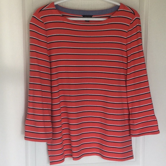 Nautica - 100% Cotton Striped 3/4 Sleeve Top - Picture 2 of 5